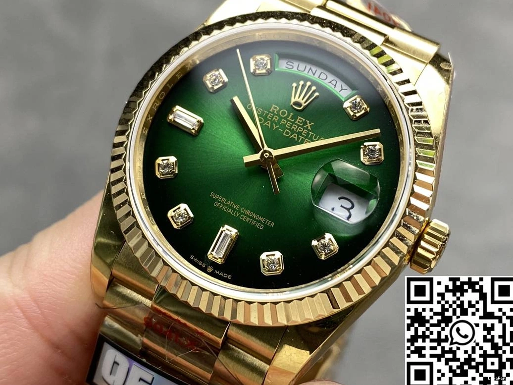 Gold Yellow Factory Rolex QF Date Steel Dial Green Day v5 Tungsten 36mm M128238-0069 1223